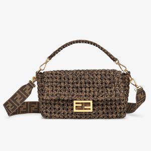 Fendi Baguette Bag FF Jacquard Woven Interlace Coffee