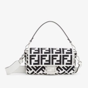 Fendi Medium Baguette Bag In FF Motif Canvas Black/White