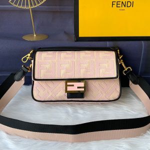 Fendi Medium Baguette Bag In FF Motif Canvas Pink