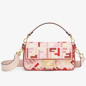 Fendi Medium Baguette Bag In FF Motif Canvas Pink/Red