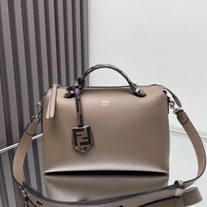 Fendi Medium By The Way Boston Bag In Calf Leather Grey/Brown