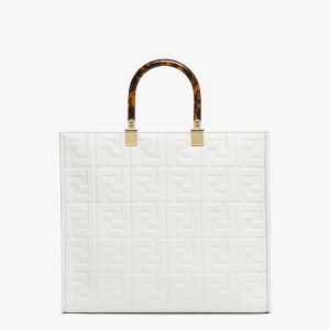 Fendi Medium Sunshine Shopper Bag In FF Embossed Calfskin White