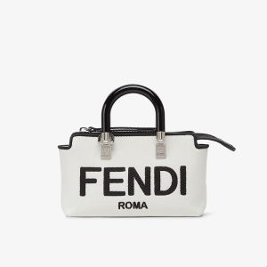 Fendi Mini By The Way Boston Bag In FENDI ROMA Embroidery Canvas White/Black