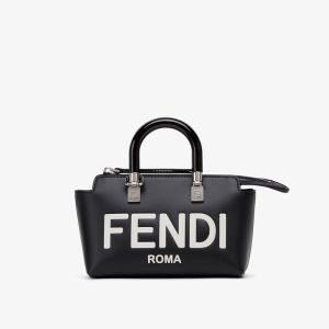 Fendi Mini By The Way Boston Bag In FENDI ROMA Embossed Calfskin Black/White