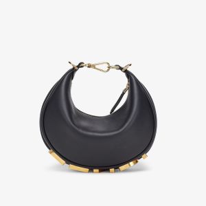 Fendi Mini Fendigraphy Hobo Bag In Calfskin Black