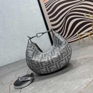 Fendi Mini Fendigraphy Hobo Bag Crystal FF Covered Leather Silver