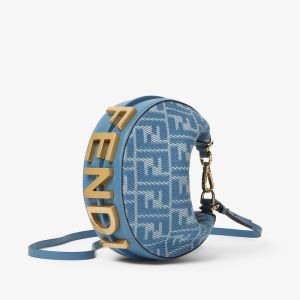 Fendi Mini Fendigraphy Hobo Bag In Canvas with FF Jacquard Blue