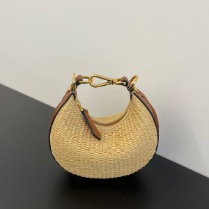 Fendi Mini Fendigraphy Hobo Bag In Raffia Beige