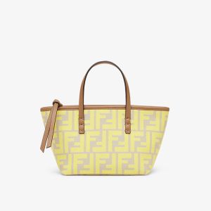 Fendi Mini Roll Shopper Bag FF Jacquard Fabric Yellow