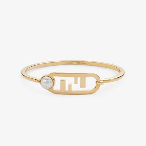 Fendi O'Lock Oval Bracelet Metal with Pearl Gold