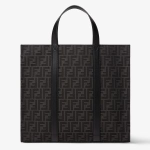 Fendi Shopper Bag In FF Jacquard Fabric Black