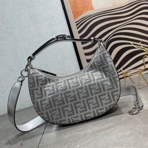 Fendi Small Fendigraphy Hobo Bag Crystal FF Covered Leather Silver