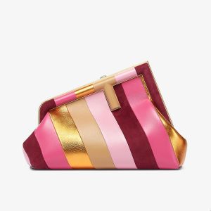 Fendi Small First Bag In Multicolor Striped Leather and Suede Red