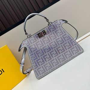 Fendi Small Peekaboo ISeeU Bag Crystal FF Covered Leather Silver