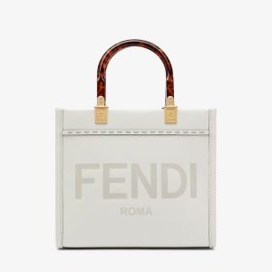 Fendi Small Sunshine Shopper Bag In Calfskin with Fendi ROMA Stamped White