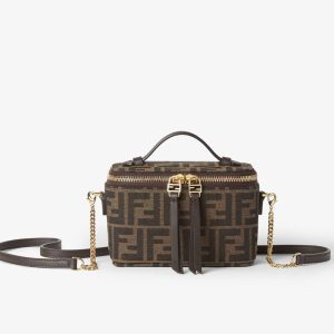 Fendi Vanity Bag In FF Jacquard Fabric Brown