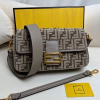 Fendi Baguette Bag In FF Jacquard Chenille Grey