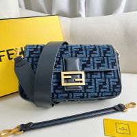 Fendi Baguette Bag In FF Jacquard Chenille Navy Blue
