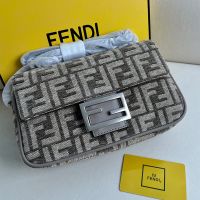 Fendi Baguette Chain Midi Bag In FF Jacquard Chenille Grey