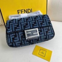 Fendi Baguette Chain Midi Bag In FF Jacquard Chenille Navy Blue