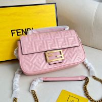 Fendi Baguette Chain Midi Bag In FF Embossed Nappa Leather Pink