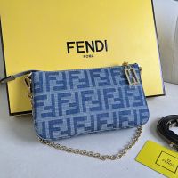Fendi Baguette Pouch with Chain In FF Jacquard Denim Blue