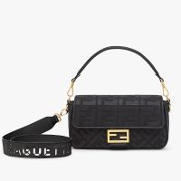 Fendi Baguette Bag with Laser Cut Strap In FF Embroidery Canvas Black