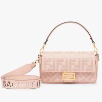 Fendi Baguette Bag with Laser Cut Strap In FF Embroidery Canvas Pink
