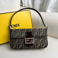 Fendi Baguette Shoulder Bag In FF Jacquard Fabric and Calfskin Brown/Silver
