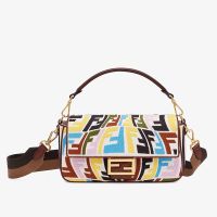 Fendi Baguette Bag In Multicolor FF Fish-Eye Embroidery Canvas White