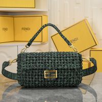 Fendi Baguette Bag FF Jacquard Woven Interlace Green