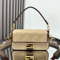 Fendi Baguette Bag In FF Embroidery Canvas Beige