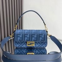 Fendi Baguette Bag In FF Embroidery Canvas Blue