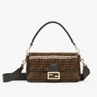 Fendi Baguette Bag FF Jacquard Fabric with Sequins Brown