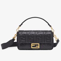 Fendi Baguette Bag In FF Embossed Nappa Leather Black