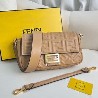 Fendi Baguette Bag In FF Embossed Nappa Leather Brown