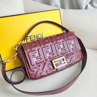 Fendi Baguette Bag In FF Embossed Nappa Leather Burgundy