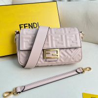 Fendi Baguette Bag In FF Embossed Nappa Leather Cherry