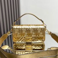 Fendi Baguette Bag In FF Embossed Nappa Leather Gold