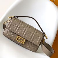 Fendi Baguette Bag In FF Embossed Nappa Leather Grey