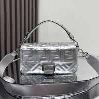 Fendi Baguette Bag In FF Embossed Nappa Leather Silver