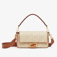 Fendi Baguette Bag FF Embroidery Straw Beige