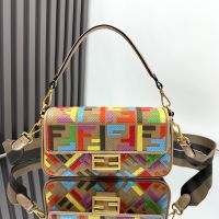 Fendi Baguette Bag In Multicolor FF Embroidery Canvas Brown