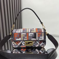 Fendi Baguette Bag In Multicolor FF Embroidery Canvas Coffee