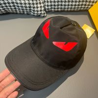 Fendi Baseball Cap In Monster Eyes Printed Nylon Black/Red