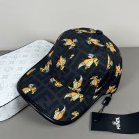 Fendi Baseball Cap FF Embroidery Canvas with Pokemon Dragons Motif Black
