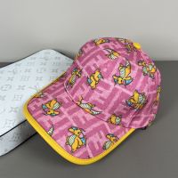 Fendi Baseball Cap FF Embroidery Canvas with Pokemon Dragons Motif Pink