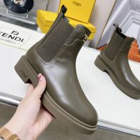 Fendi Chelsea Boots Women Leather Olive
