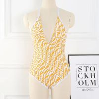 Fendi Crisscross Swimsuit Women FF Vertigo Motif Lycra Yellow