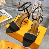 Fendi Delfina Sandals Women FF Motif Fabric Black